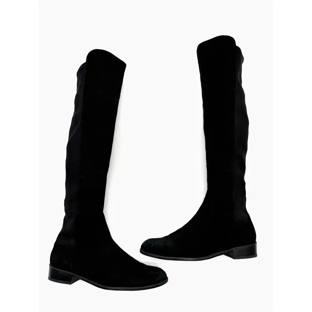 STUART WEITZMAN Black Suede 5050 Over The Knee Boots Size 8.5 Flat Block Heel